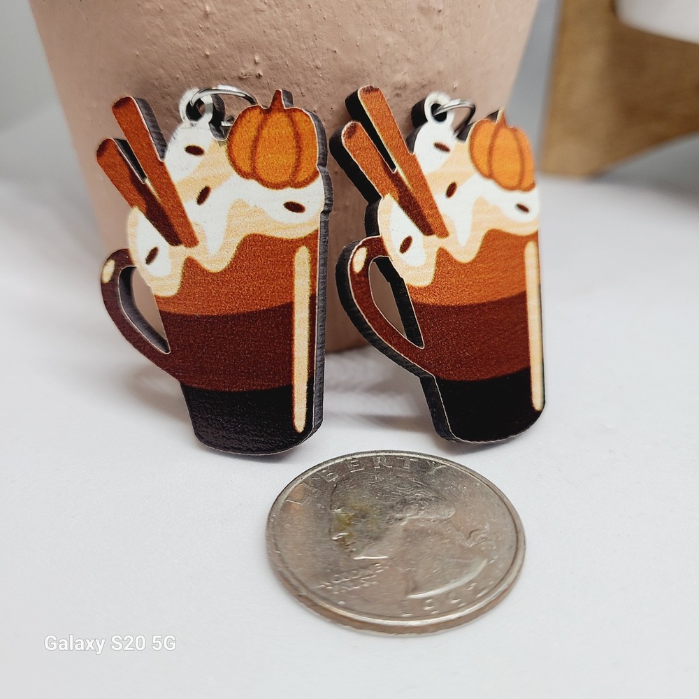 Fall Pumpkin Spice Latte Coffee Earrings Autumn Halloween Thanksgiving NWOT - Picture 3 of 3
